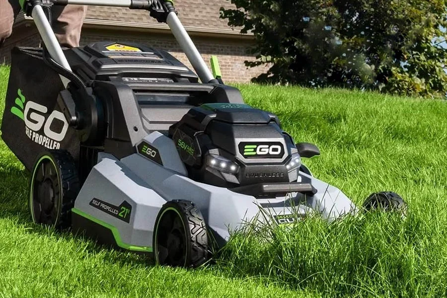 green electric lawn mower